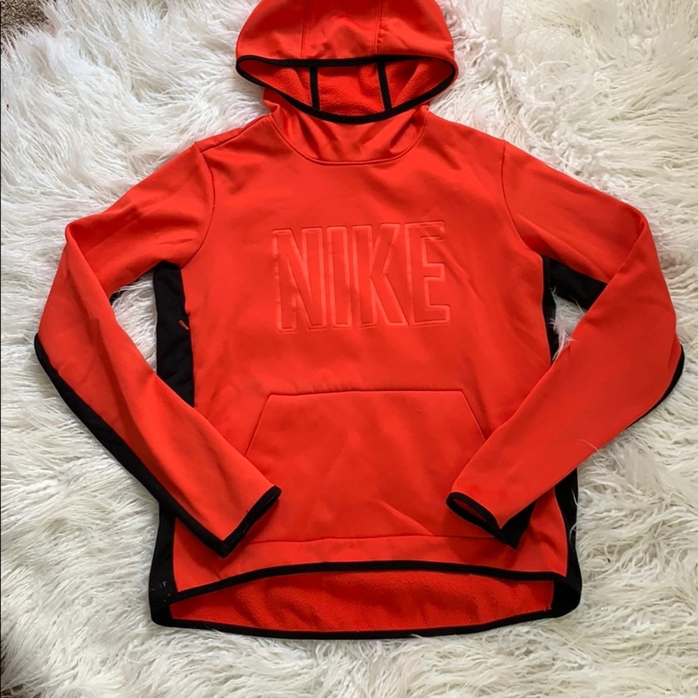 Orange-Red Therma-Fit Nike Hooded Sweatshirt - Med
